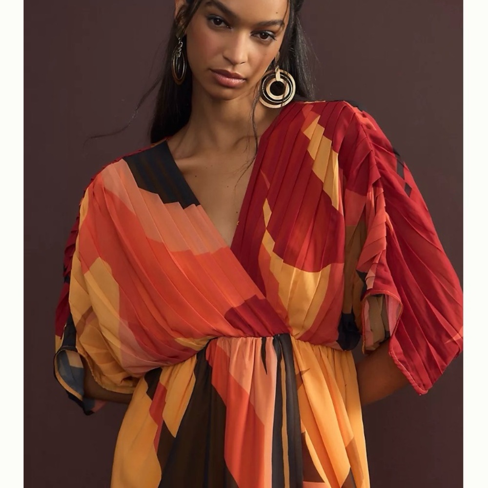 Farm Rio Short-Sleeve Wrap-Front Maxi Dress